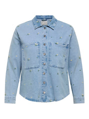 Jeansjacke CARCASSIE aus Baumwolle - Light Blue Denim/FLOWER EMBROI - Blau