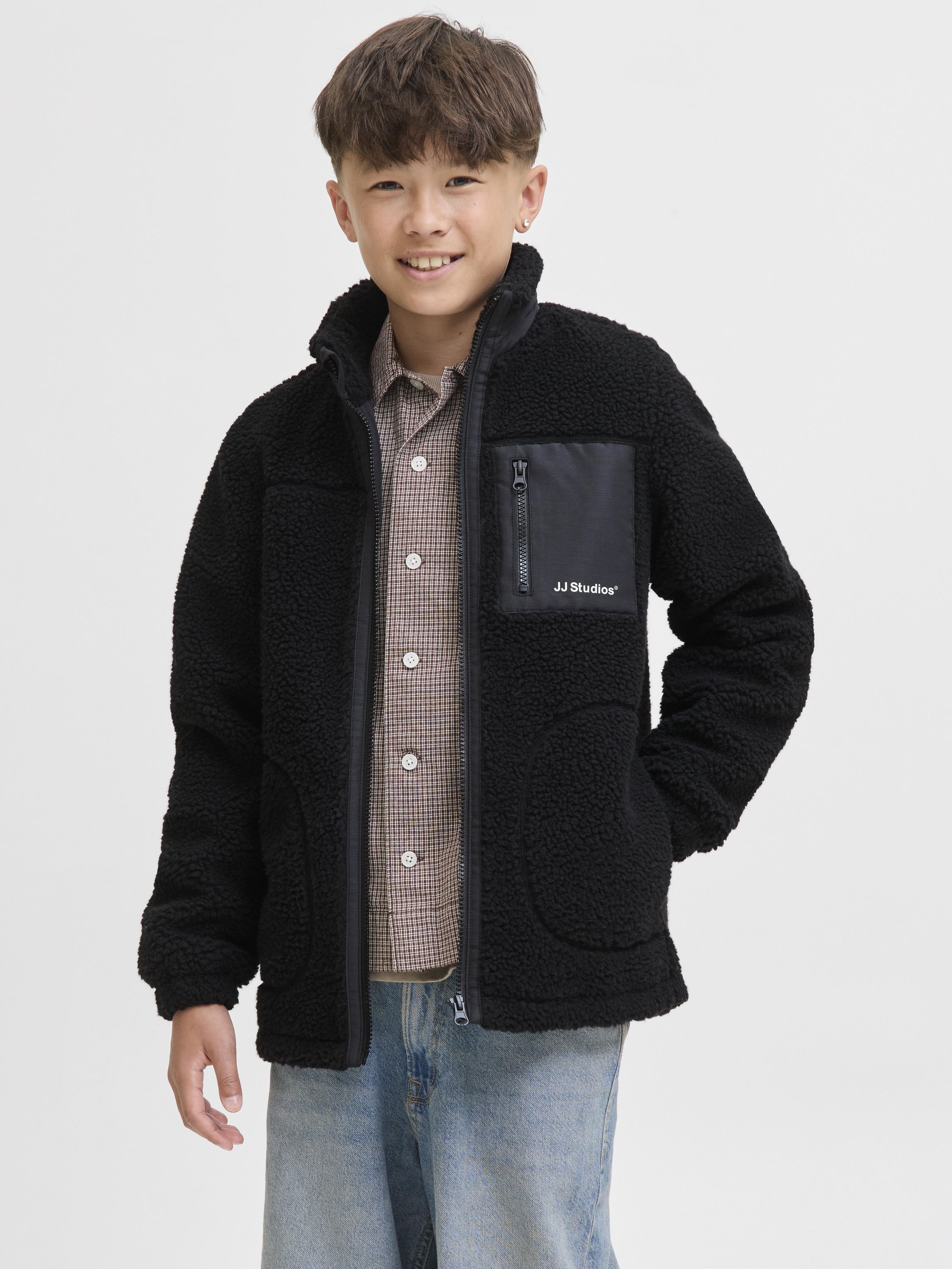 Teddyjacke mit Stehkragen - Black - Schwarz