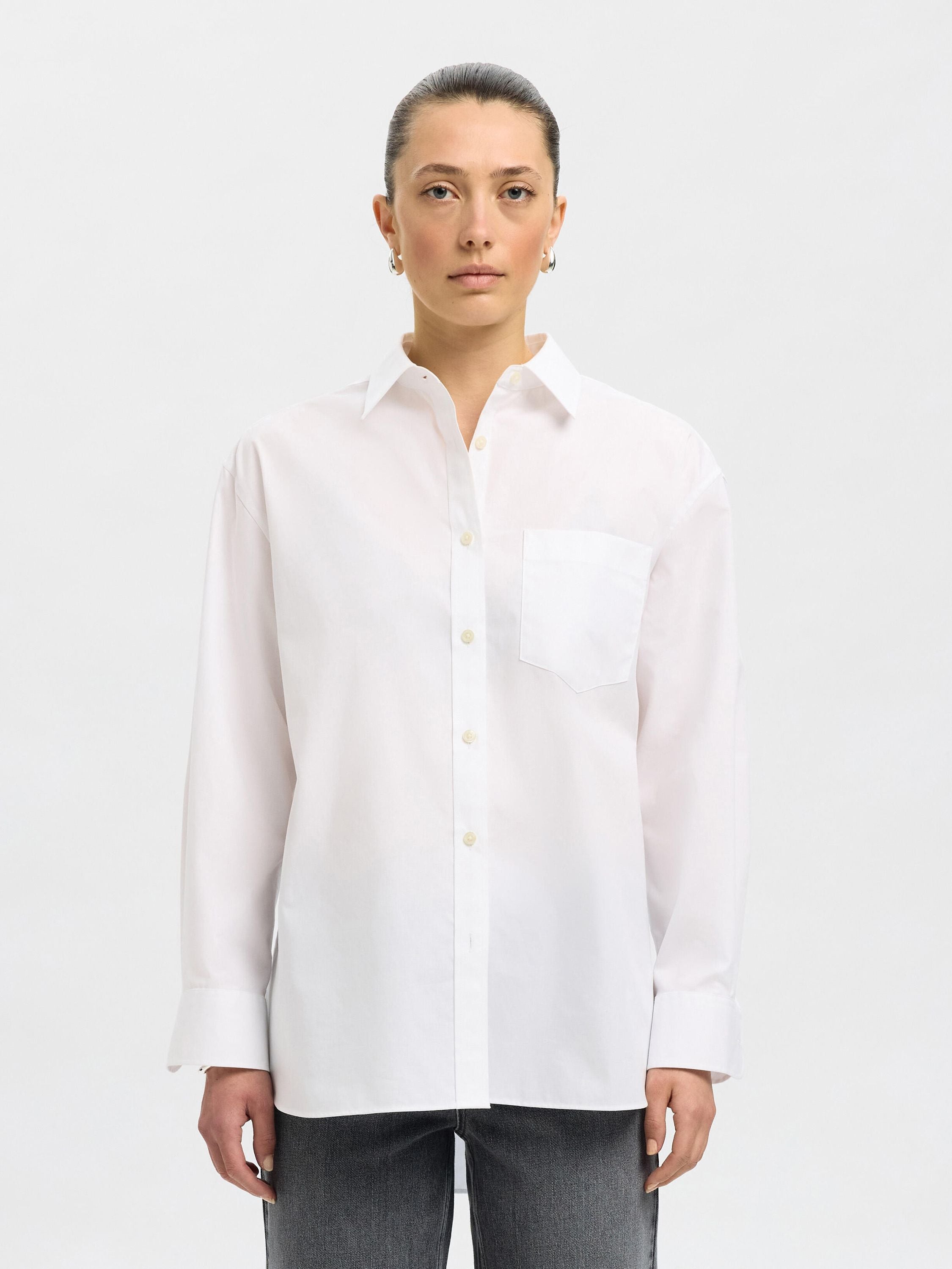 Hemdbluse oversized aus Baumwolle - Bright White - Weiß