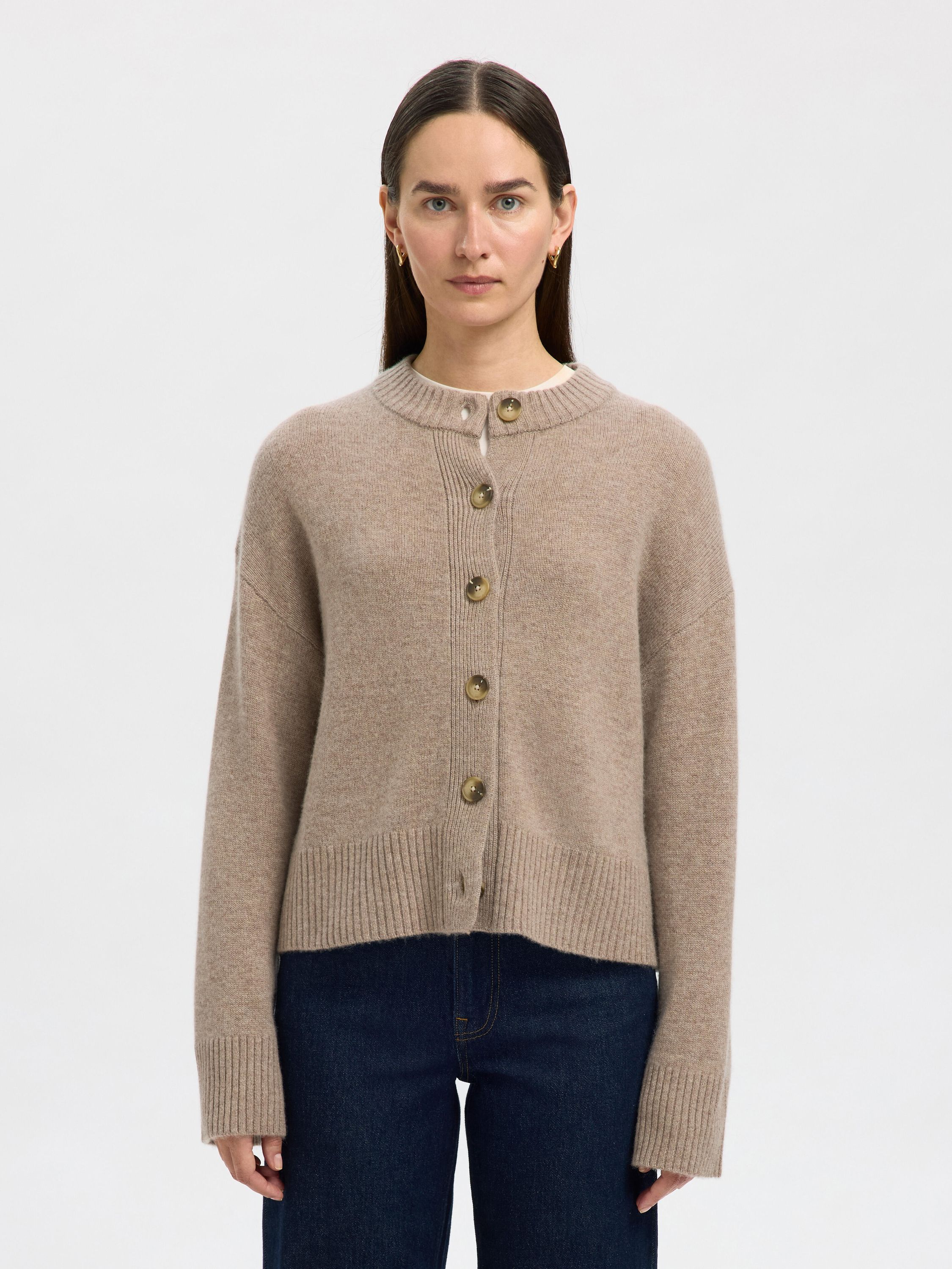 Strickcardigan aus Wollmix - Irish Cream/MELANGE - Braun