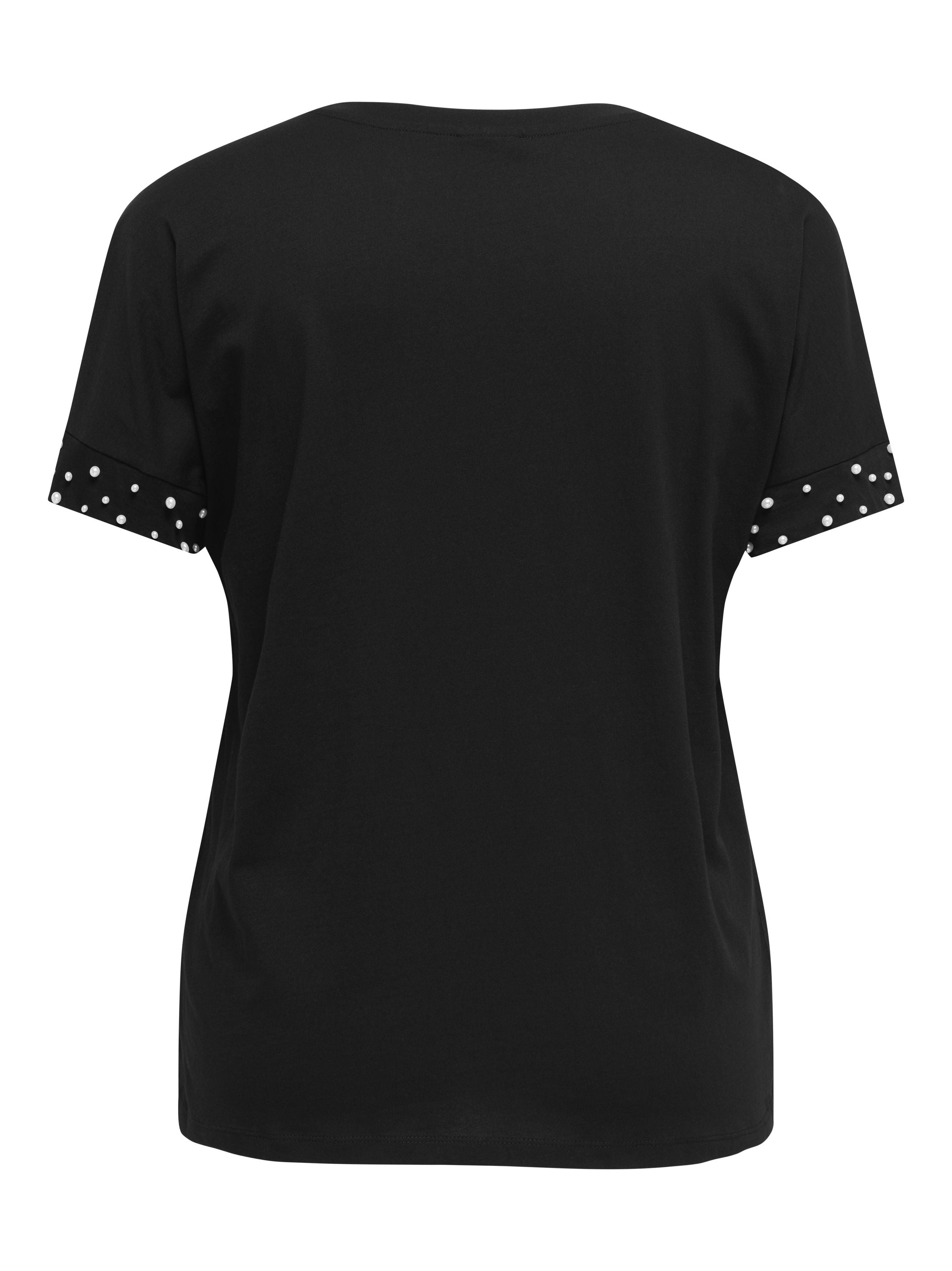 T-Shirt CAROLIVIA - Black/w. Pearls on sleeve - Schwarz