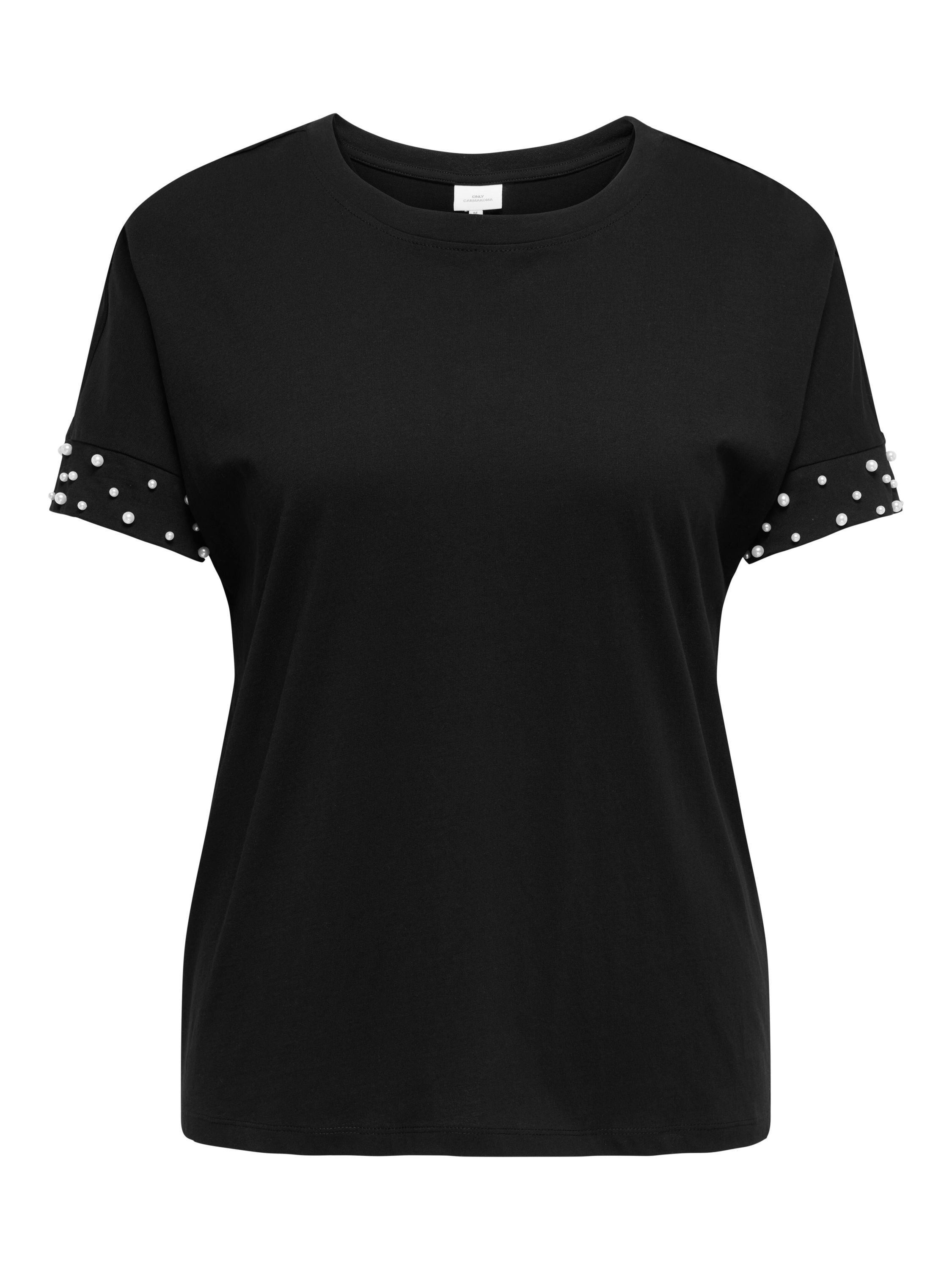 T-Shirt CAROLIVIA - Black/w. Pearls on sleeve - Schwarz