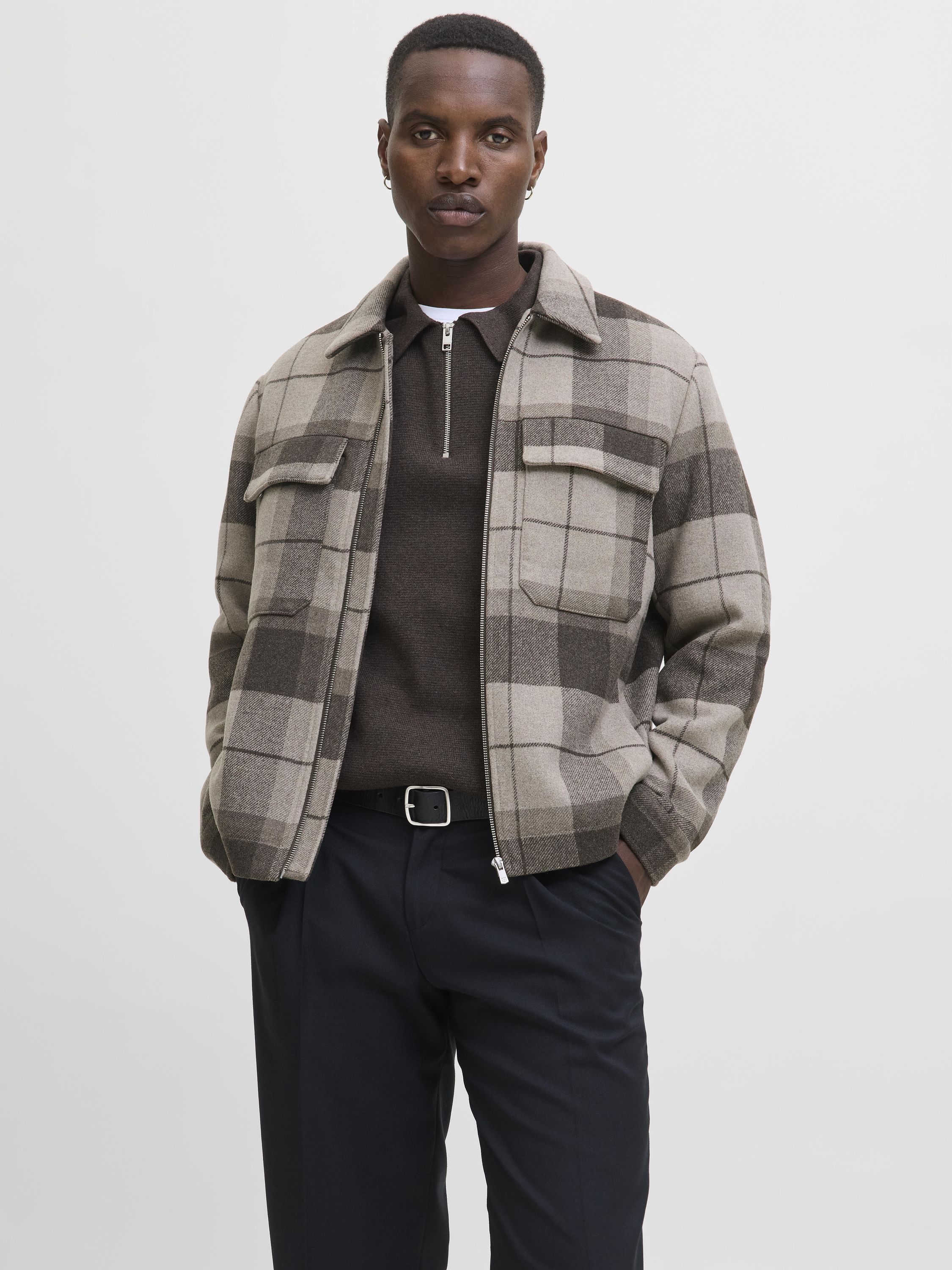 Übergangsjacke mit aufliegendem Kragen - Brindle/CHECK - Grau
