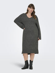 Midikleid - Medium Grey Melange/Silver stu - Grau