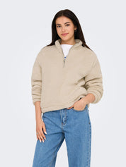 Fleecepullover mit Stehkragen - Pumice Stone/SOLID - Beige