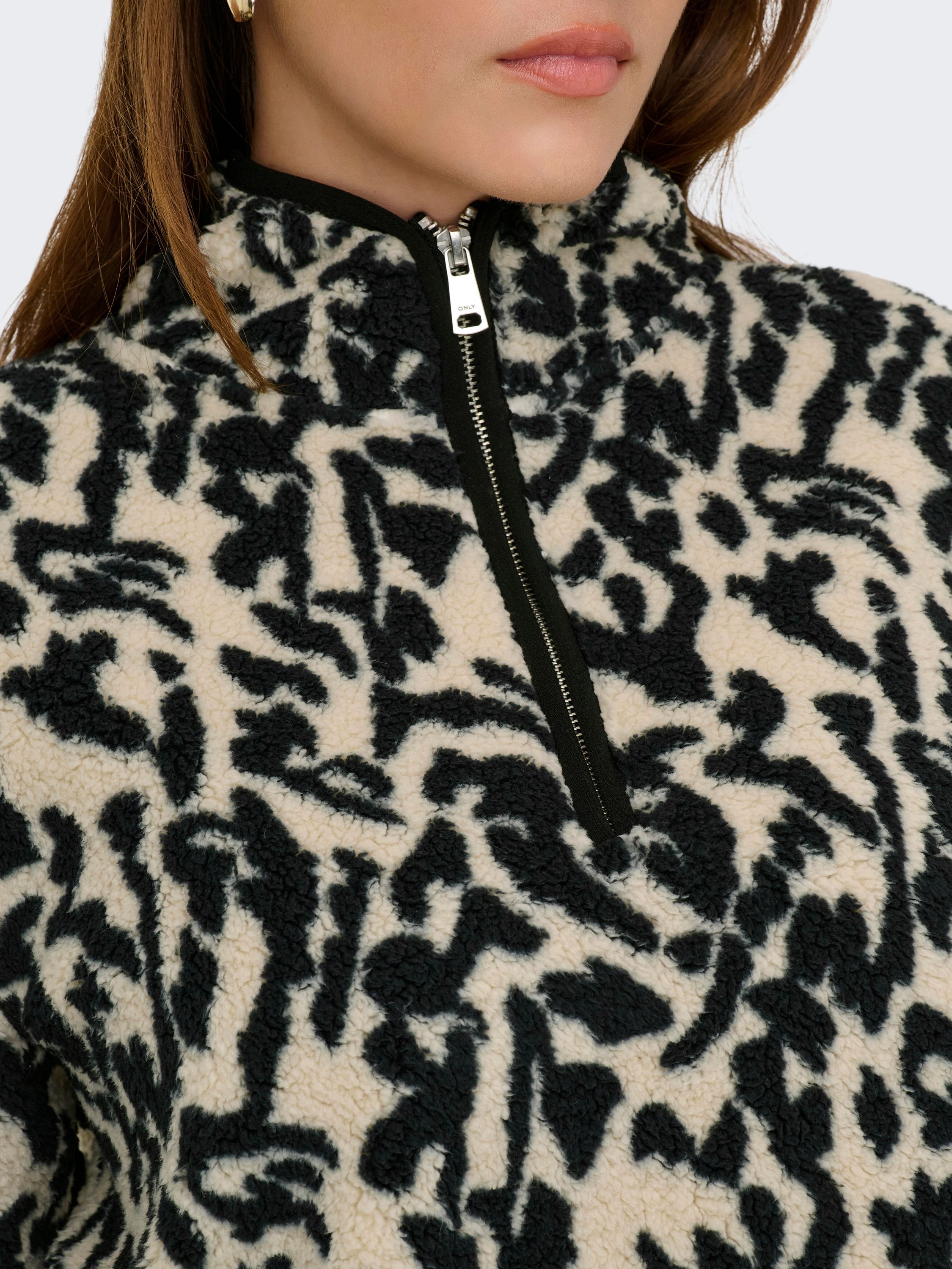 Fleecepullover mit Stehkragen - Black/Dallas - Beige