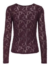 Langarmshirt mit Spitzen-Details - Mauve Wine - Violett