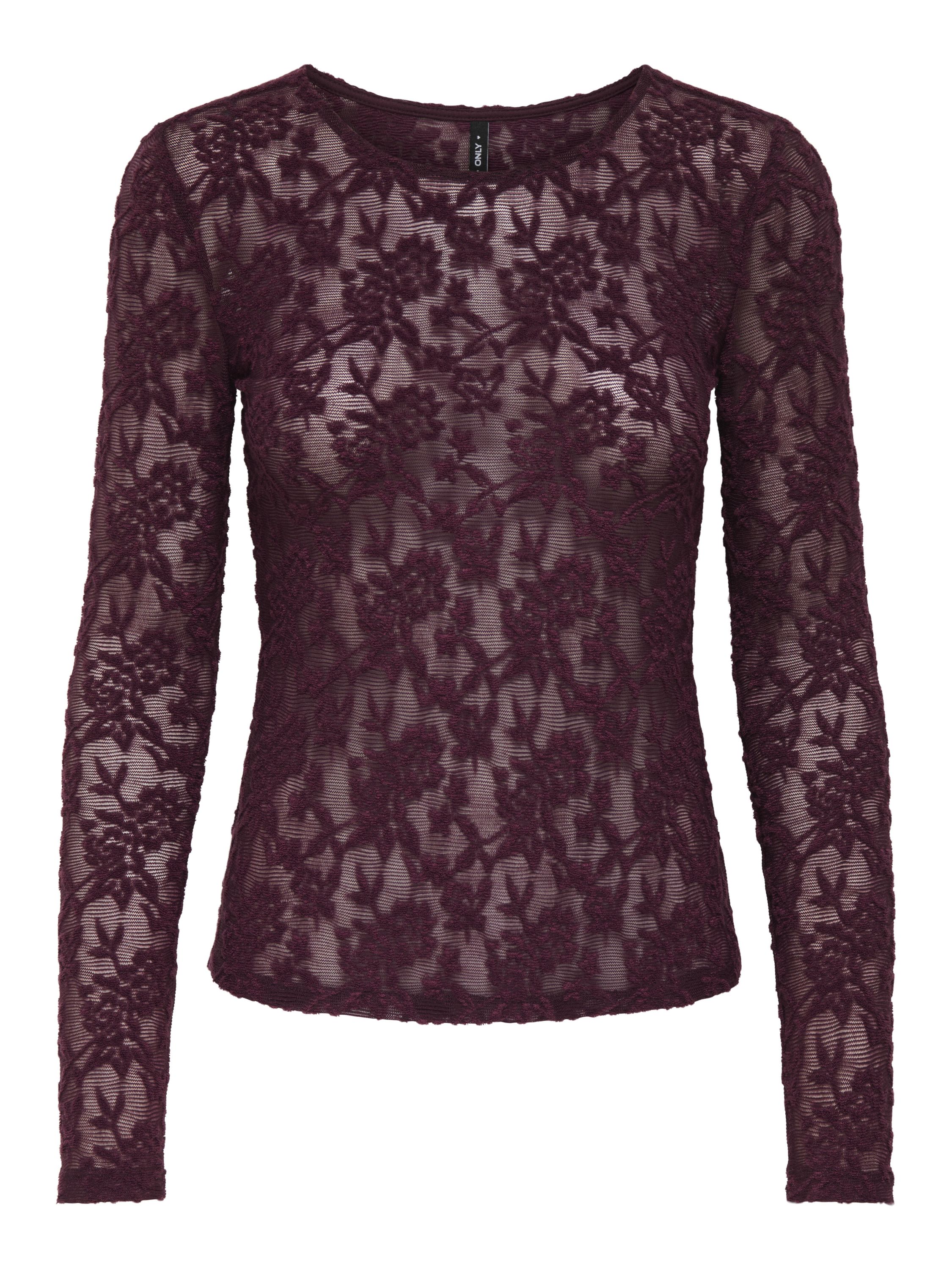 Langarmshirt mit Spitzen-Details - Mauve Wine - Violett