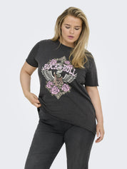 T-Shirt mit Aufdruck - Black/Rock - Grau