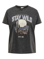 T-Shirt mit Aufdruck - Black/Texana wild - Grau