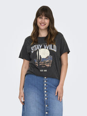 T-Shirt mit Aufdruck - Black/Texana wild - Grau