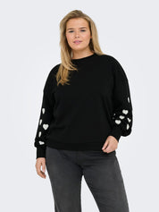 Sweatshirt MACY - Black/W. Cloud Dancer hearts - Schwarz
