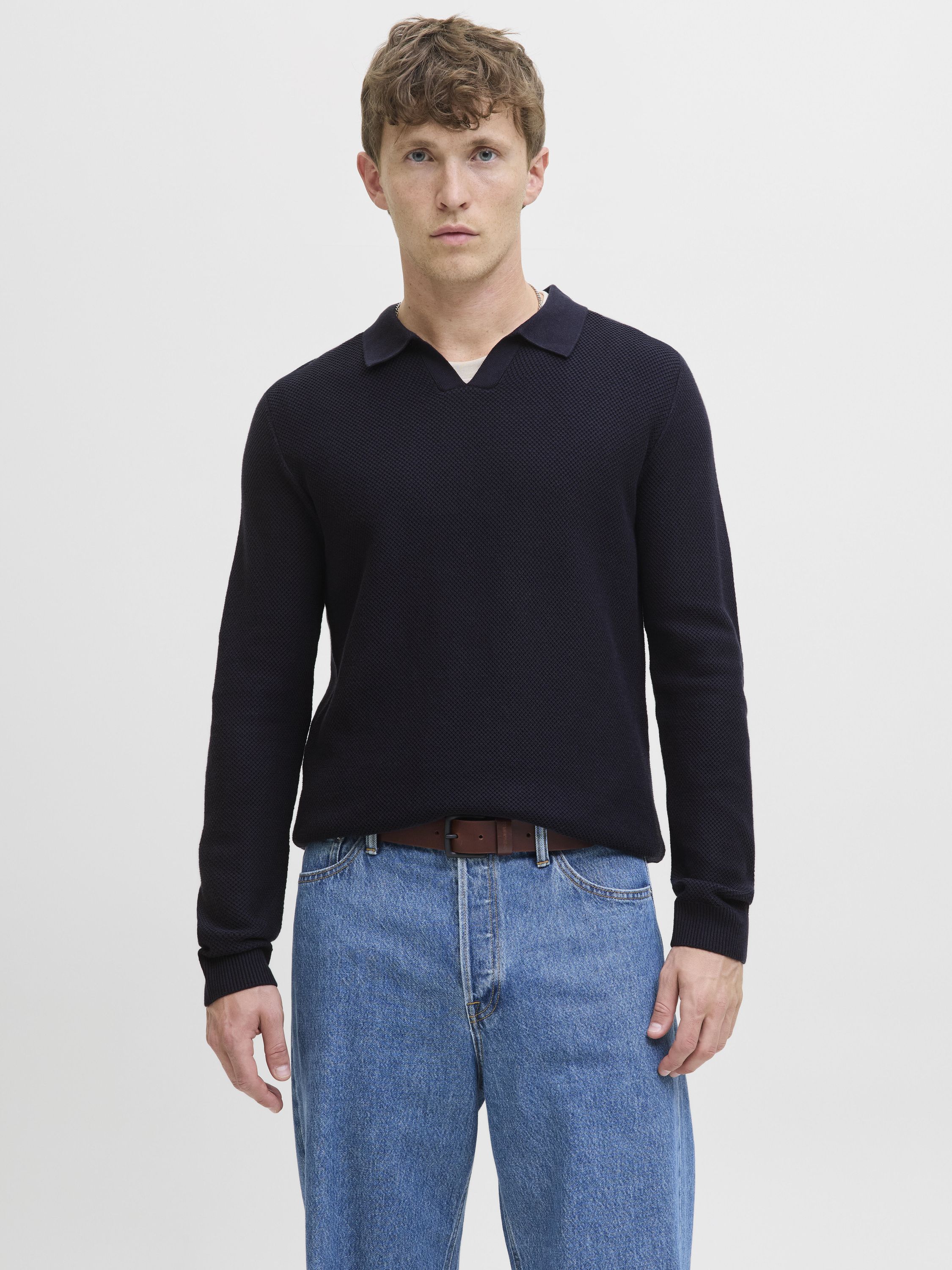 Strickpullover V-Neck - Night Sky - Blau