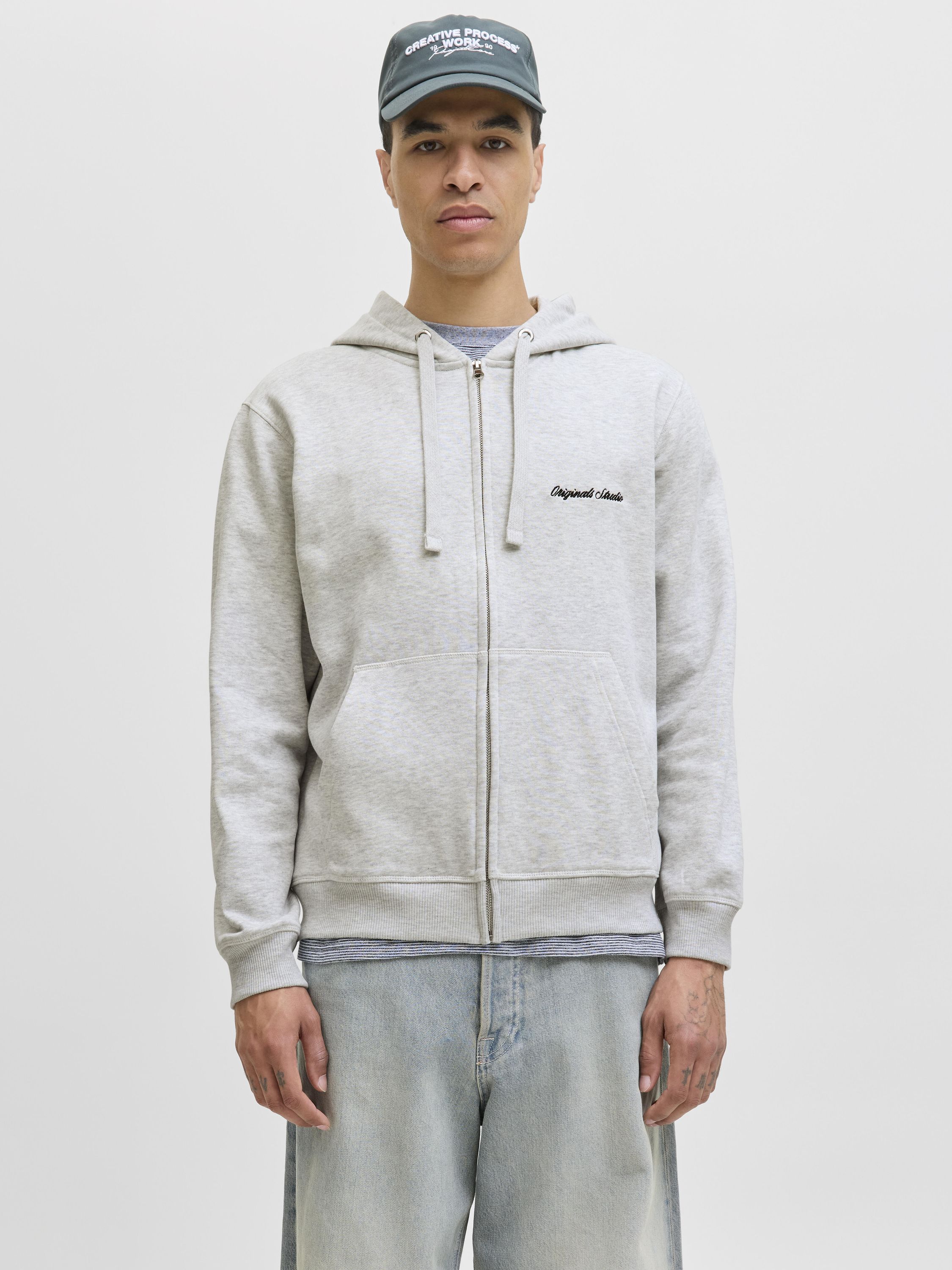 Sweatjacke - White Melange - Grau