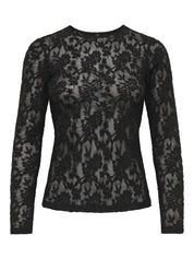 Langarmshirt mit Spitzen-Details - Black - Schwarz