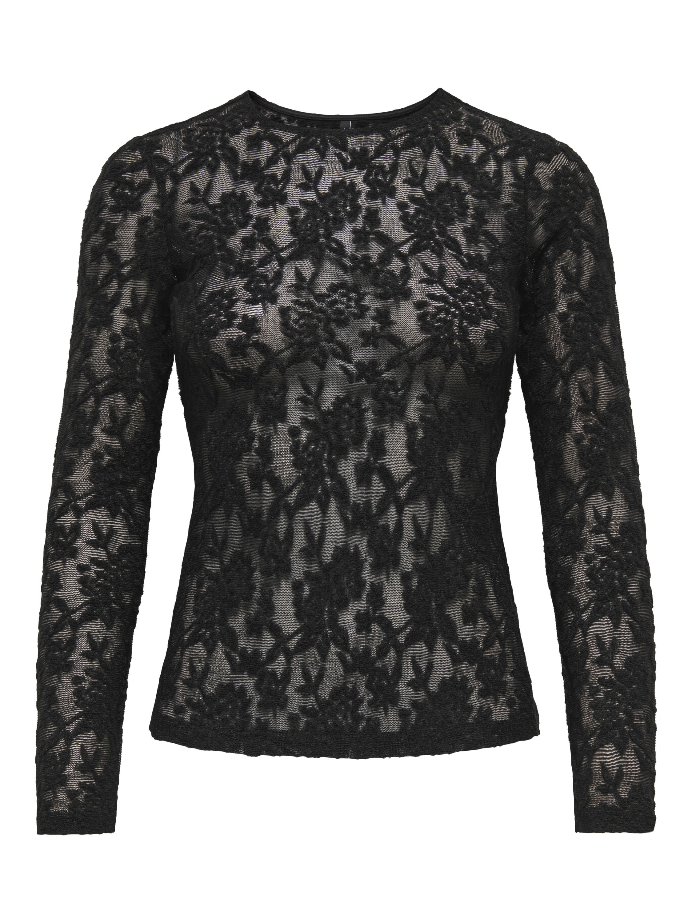 Langarmshirt mit Spitzen-Details - Black - Schwarz