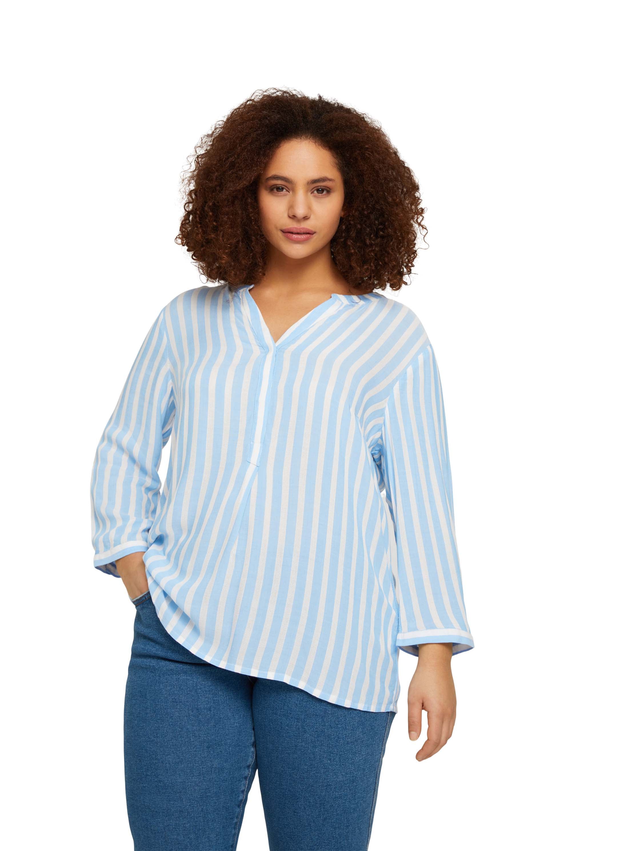 Gestreifte Bluse aus Viskose - 29238-bleu white stripe - Blau