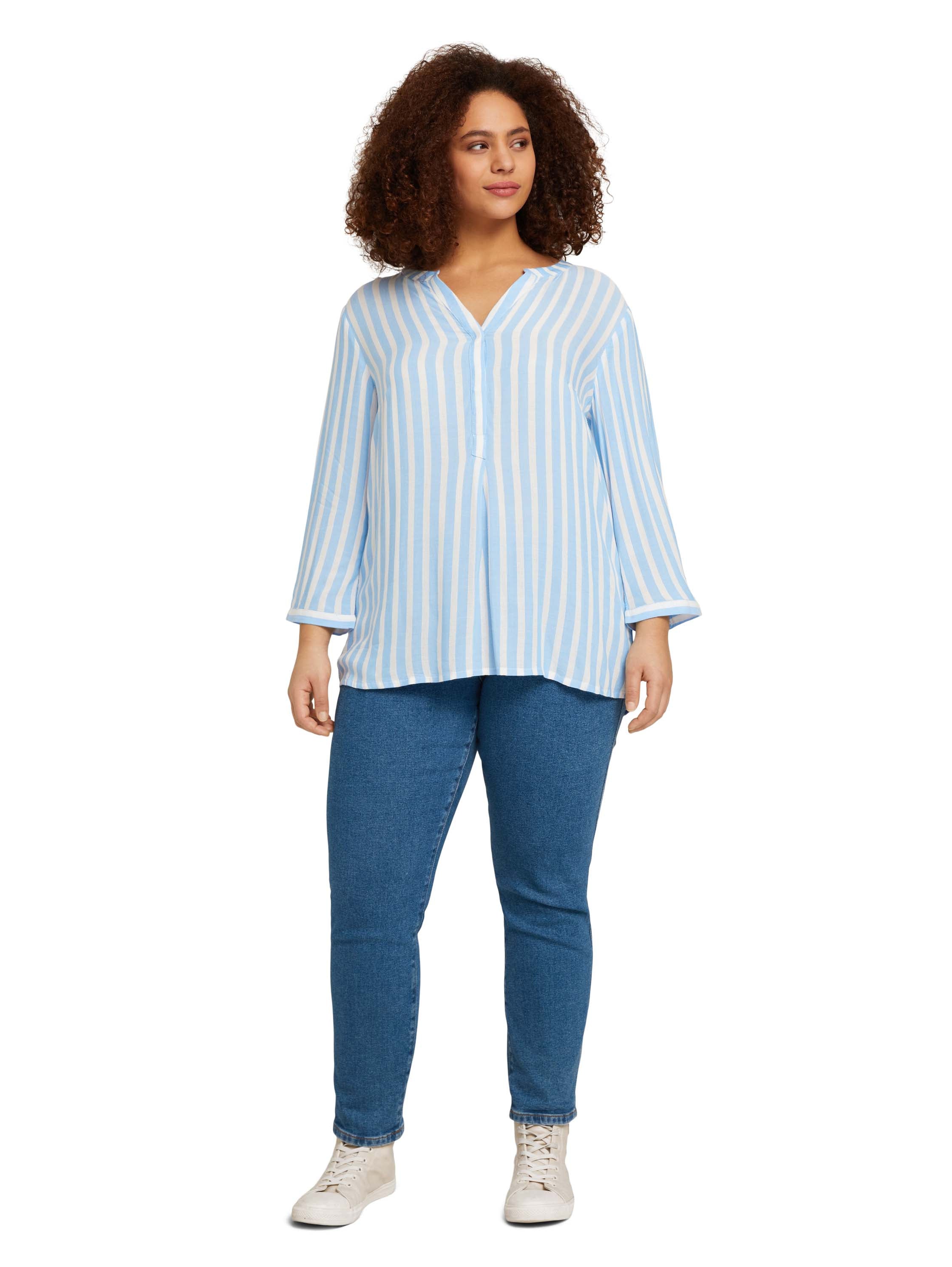 Gestreifte Bluse aus Viskose - 29238-bleu white stripe - Blau