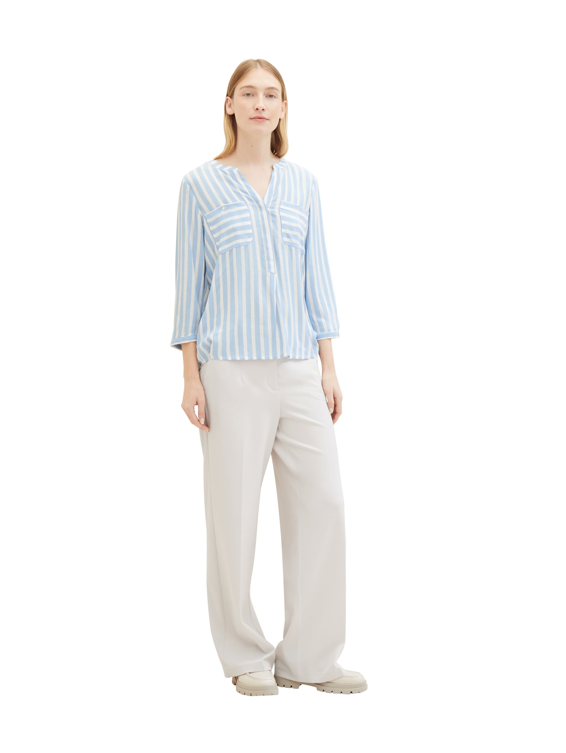 Gestreifte Bluse aus Viskose - 35221-offwhite blue vertical s - Blau