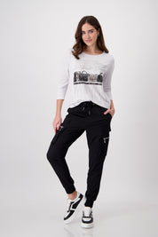 Shirt mit Print und Strassbesatz - 124 cloudy grey - Schwarz | Grau