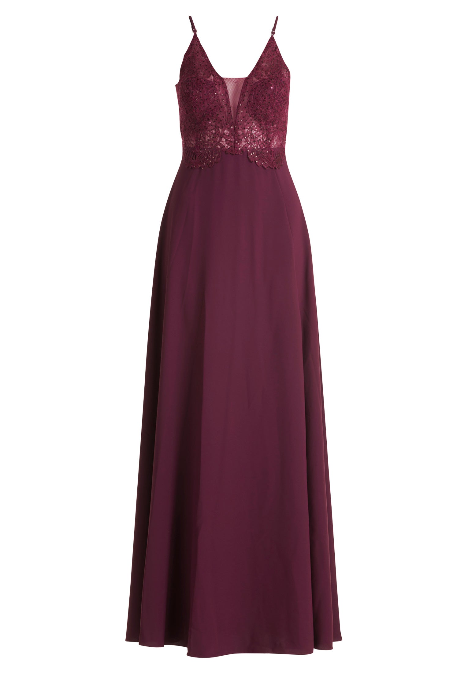 Abendkleid mit Spitzenbesatz - 6331-Shiny Bordeaux - Rot