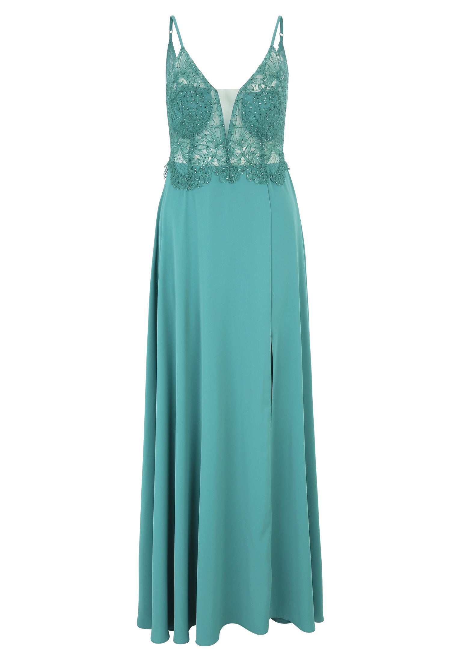 Abendkleid mit Spitzenbesatz - 5619-Bright Eucalyptus - Grün