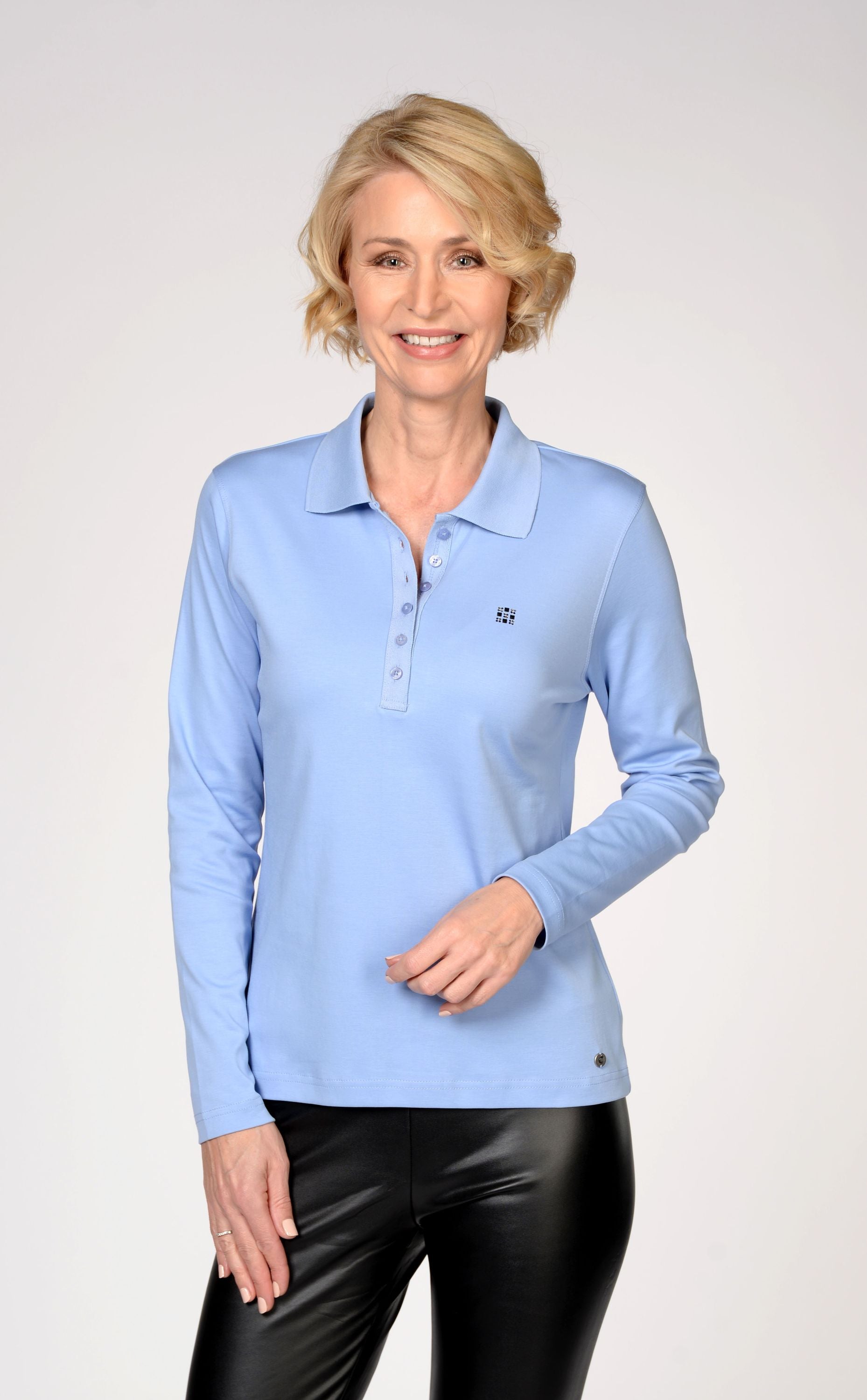 Poloshirt mit Strassdetail - 605 605 BLEU - Blau