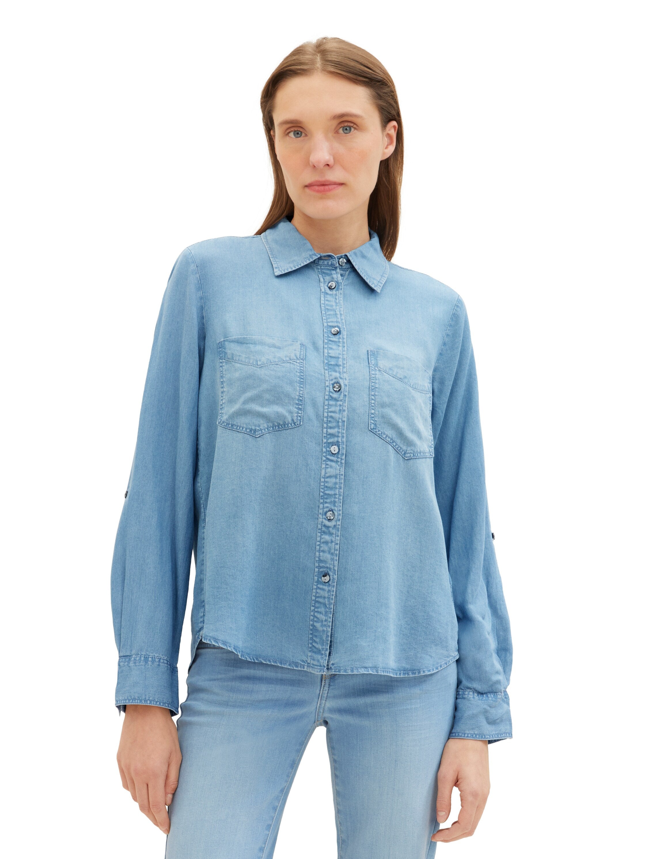 Bluse in Denim-Optik - 10113-Clean Mid Stone Blue Den - Blau