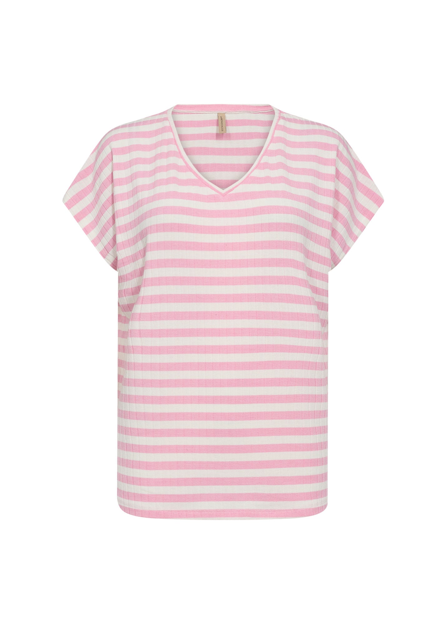 Gestreiftes T-Shirt - 4615C-PINK COMBI - Pink | Weiß