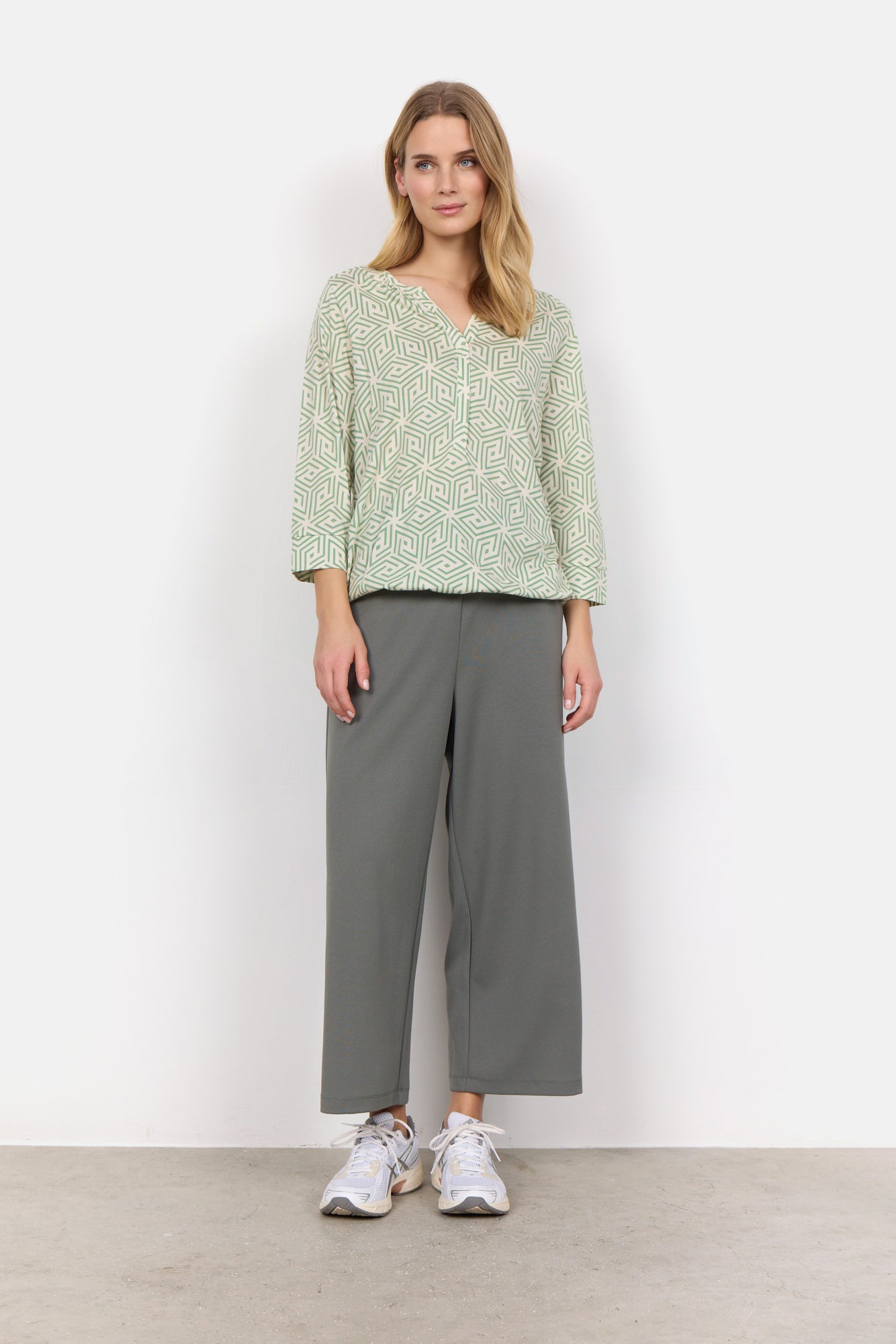 Leichte Bluse - 7373C-GREEN COMBI - Grün | Creme