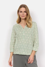 Leichte Bluse - 7373C-GREEN COMBI - Grün | Creme