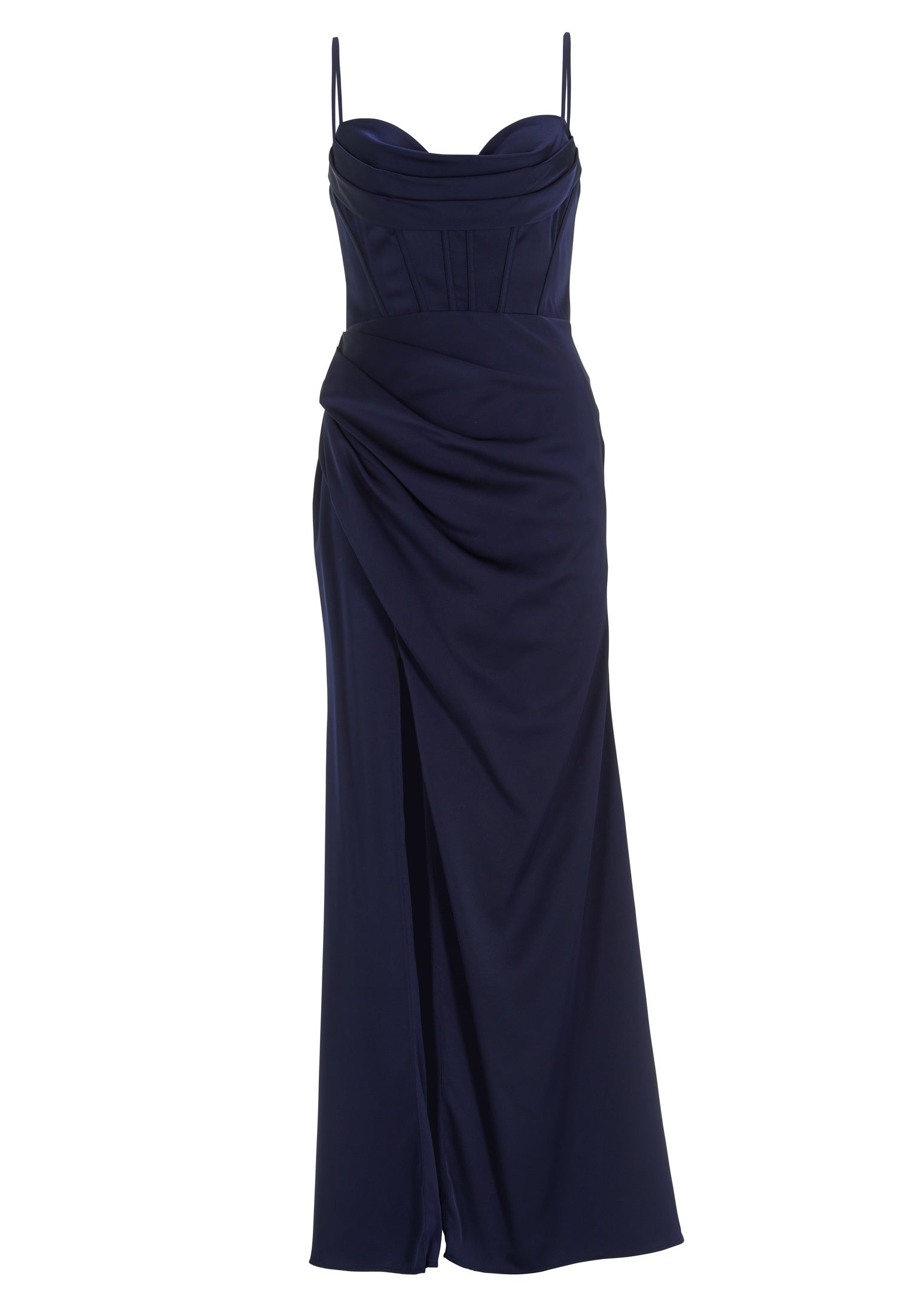 Satinkleid Maxi  mit Drapierung und Beinschlitz - 300 - Blau