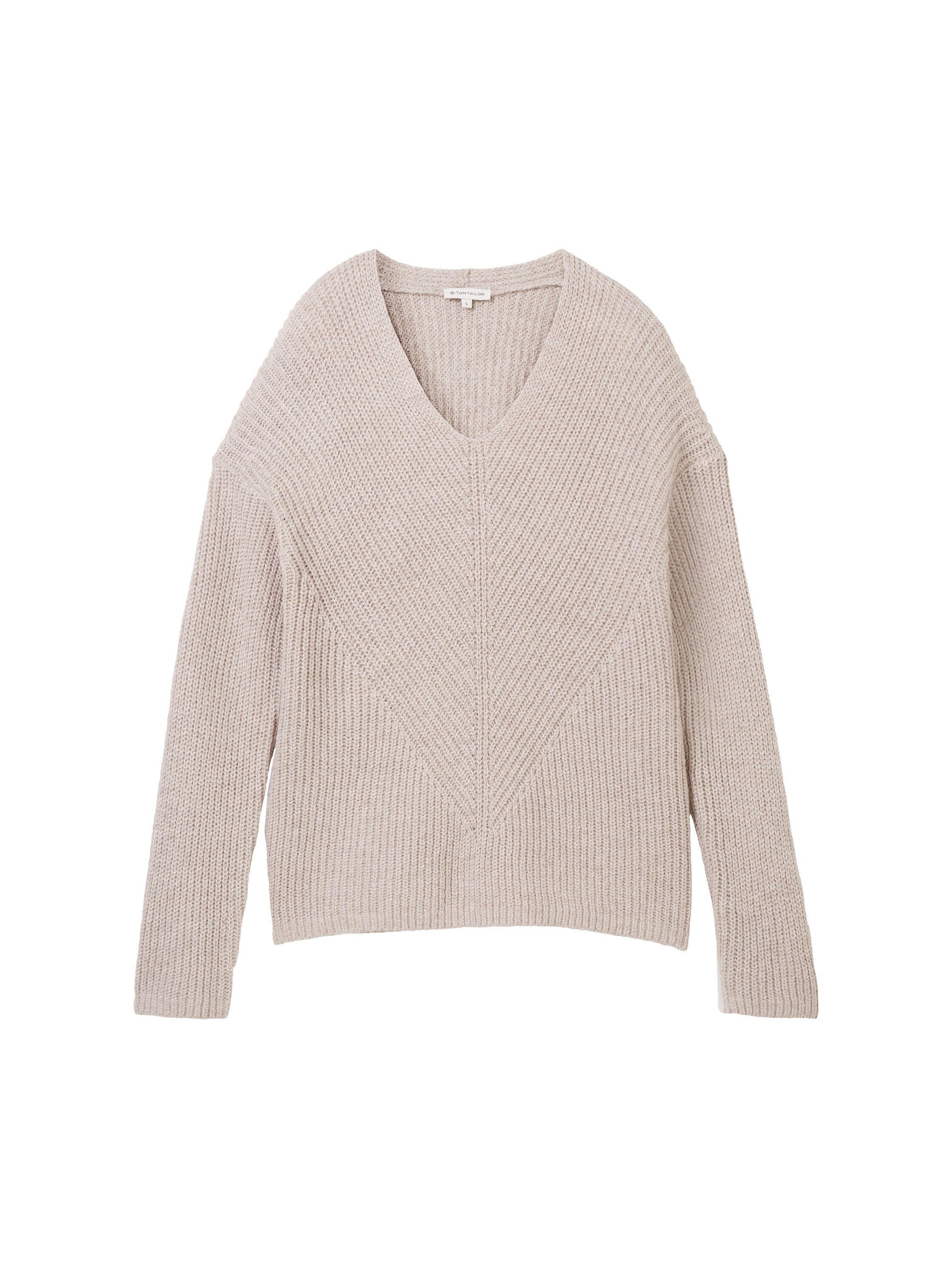 Strickpullover mit V-Ausschnitt - 25955-dusty beige melange - Beige