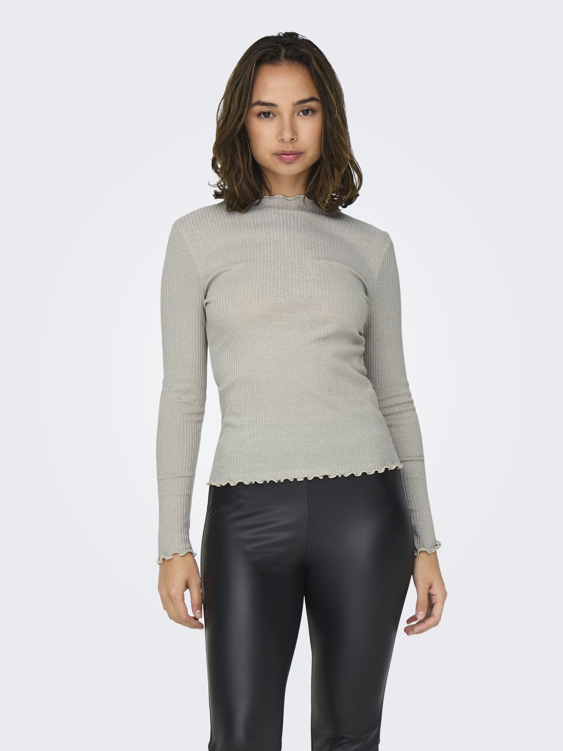 Langarmshirt EMMA - Pumice Stone/Silver glitter - Creme