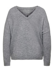 Strickpullover mit V-Ausschnitt - Light Grey Melange/Black Lace - Grau