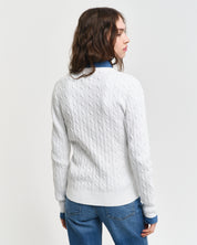 Strickjacke aus Stretch-Baumwolle mit Zopfmuster - 113-EGGSHELL - Weiß