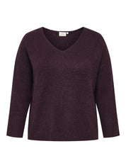 Strickpullover mit V-Ausschnitt - Mauve Wine/Melange - Rot