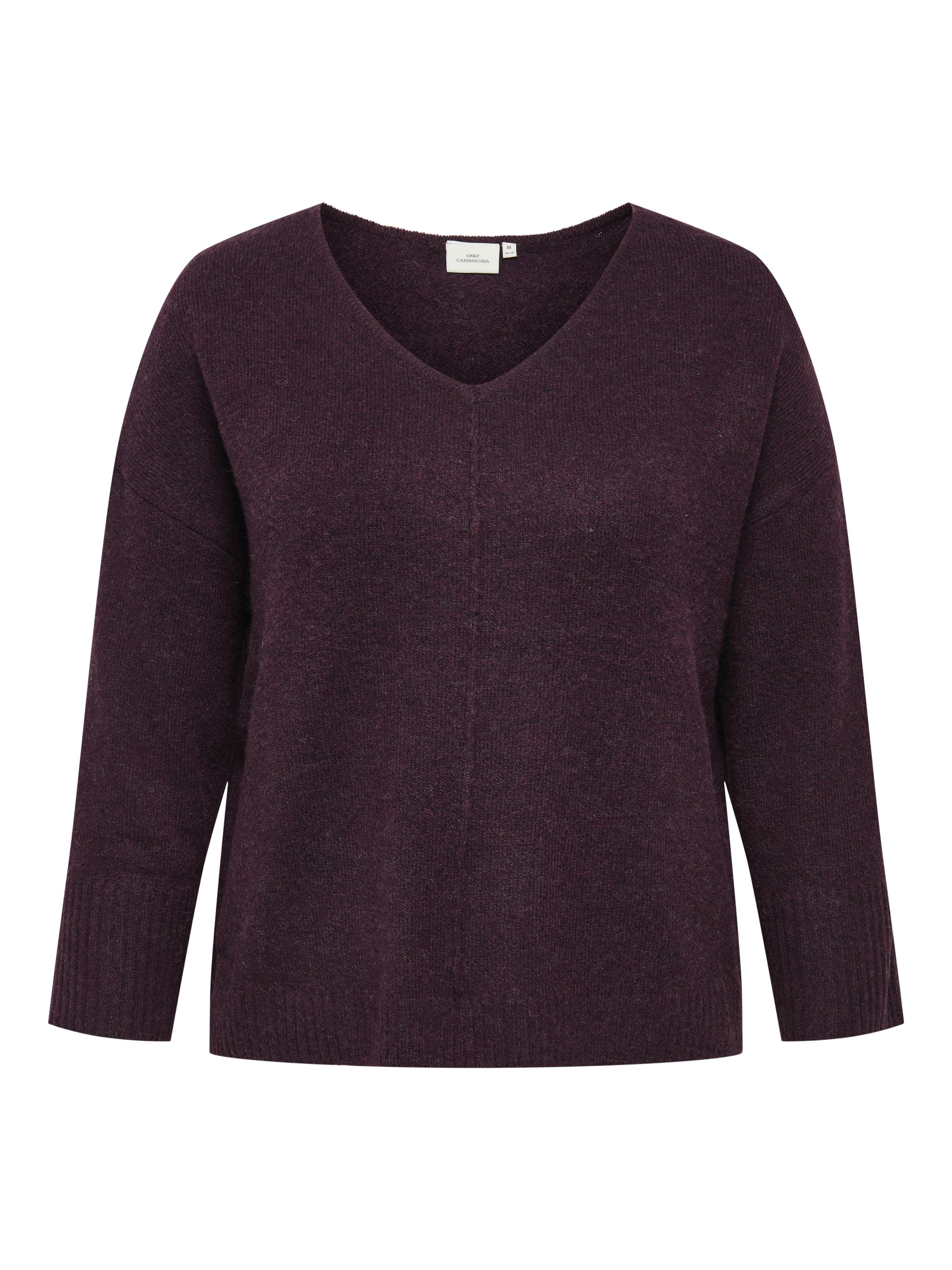 Strickpullover mit V-Ausschnitt - Mauve Wine/Melange - Rot