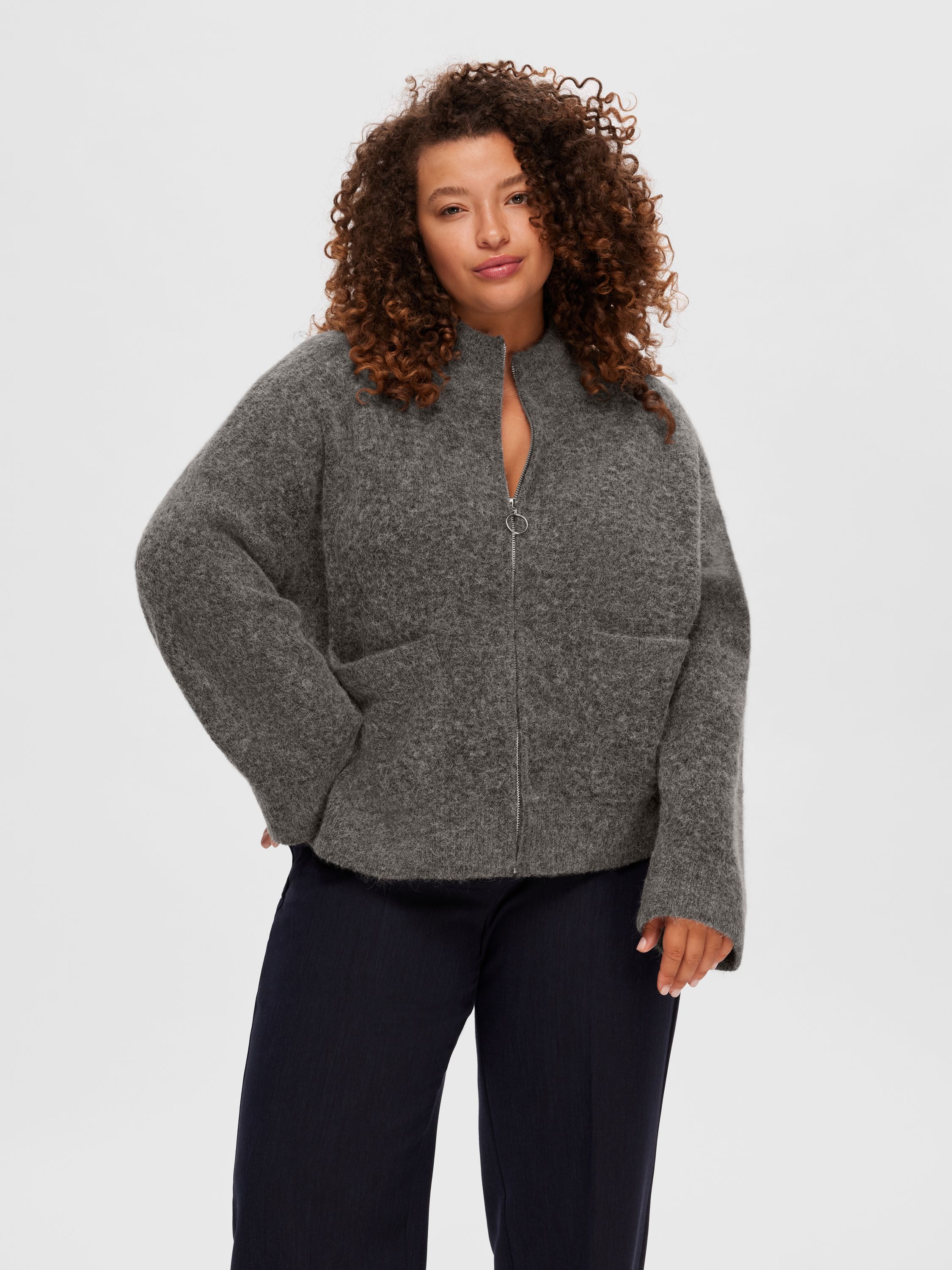 Strickjacke aus Wollmix - Medium Grey Melange - Grau