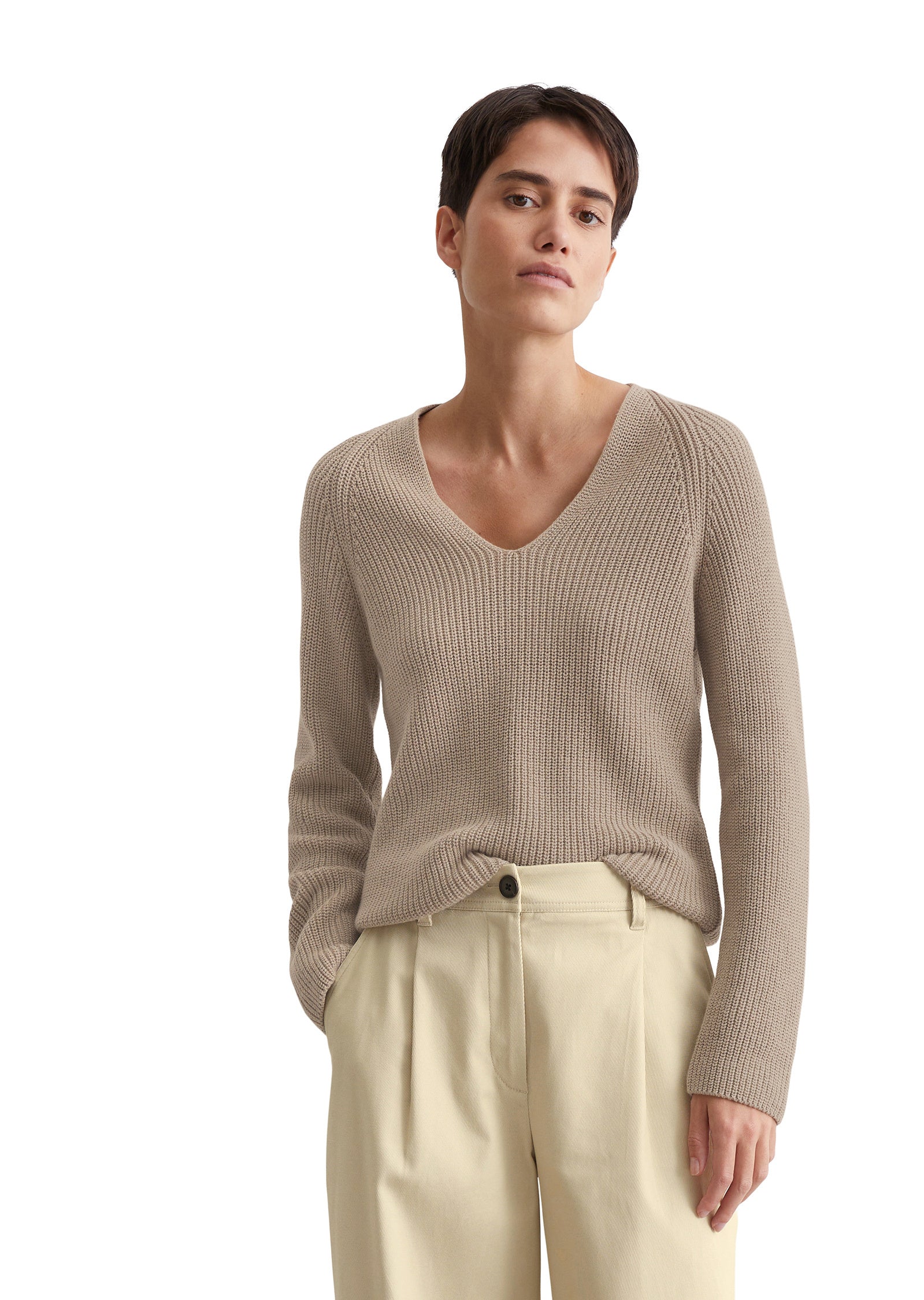 Strickpullover mit V-Ausschnitt - 745-deep sand - Braun