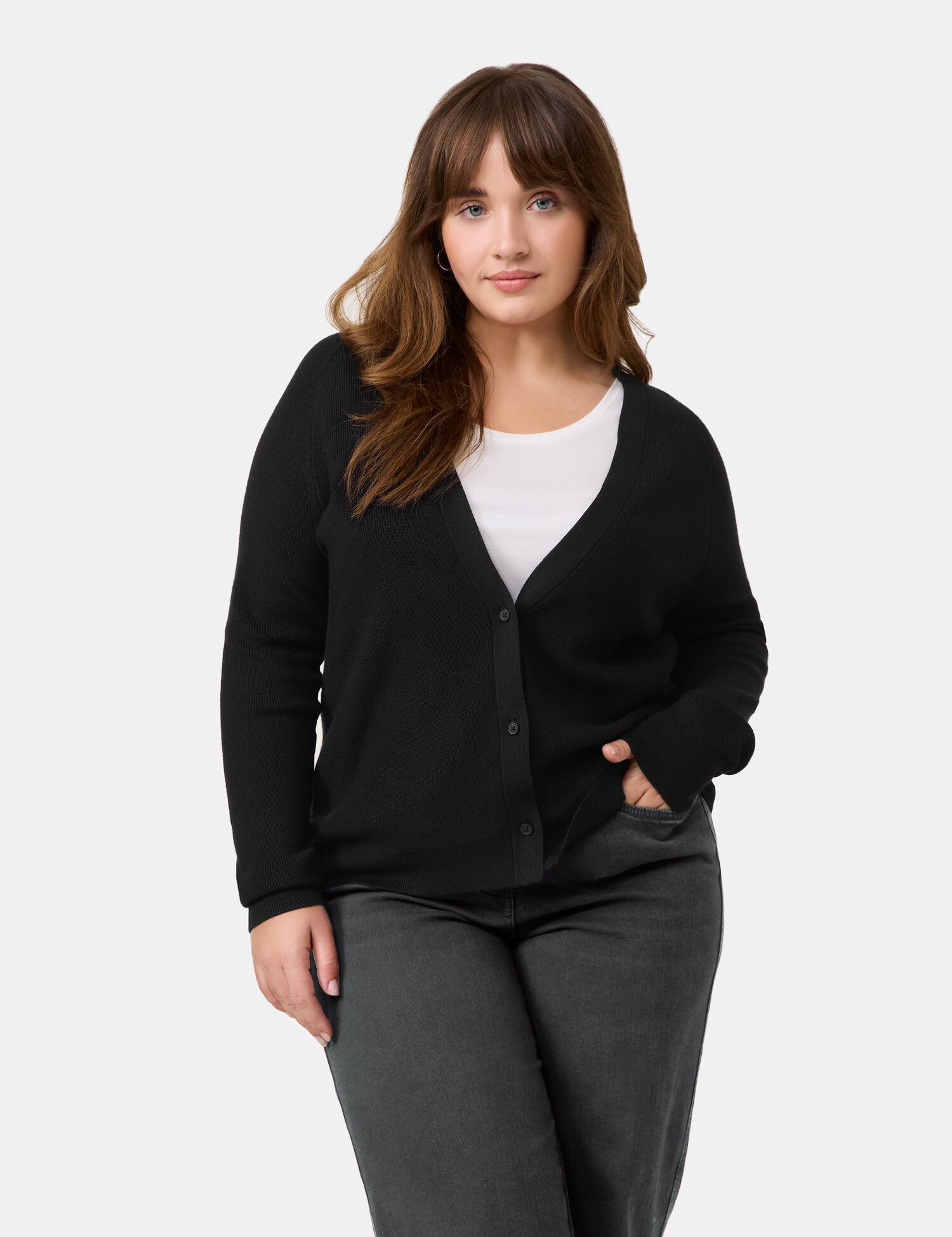 Basic Strickjacke aus Rippstrick - 01100 BLACK - Schwarz