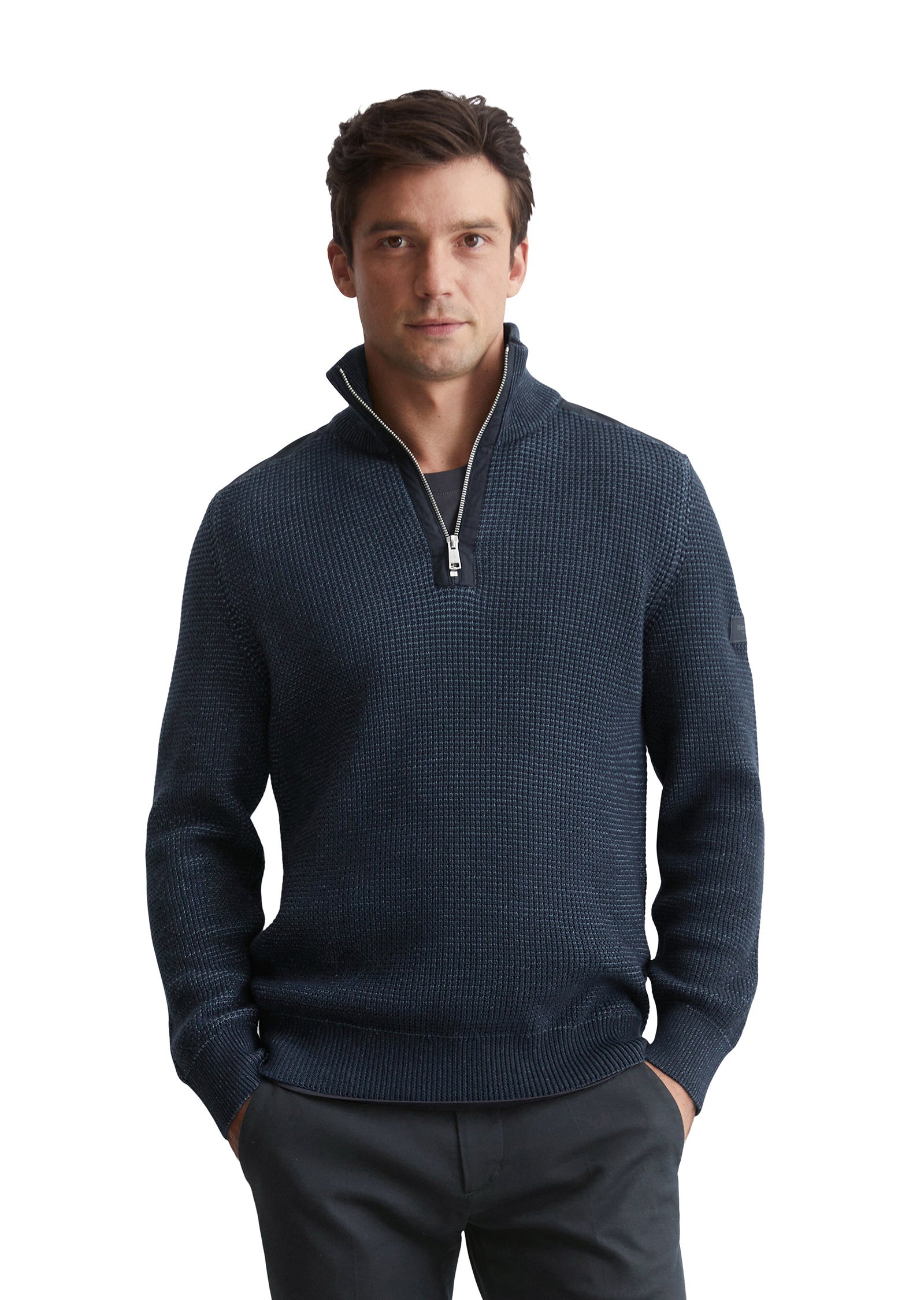 Strickpullover mit 1/2 Zip - 898-dark navy - Blau