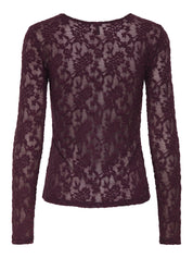 Langarmshirt mit Spitzen-Details - Mauve Wine - Violett