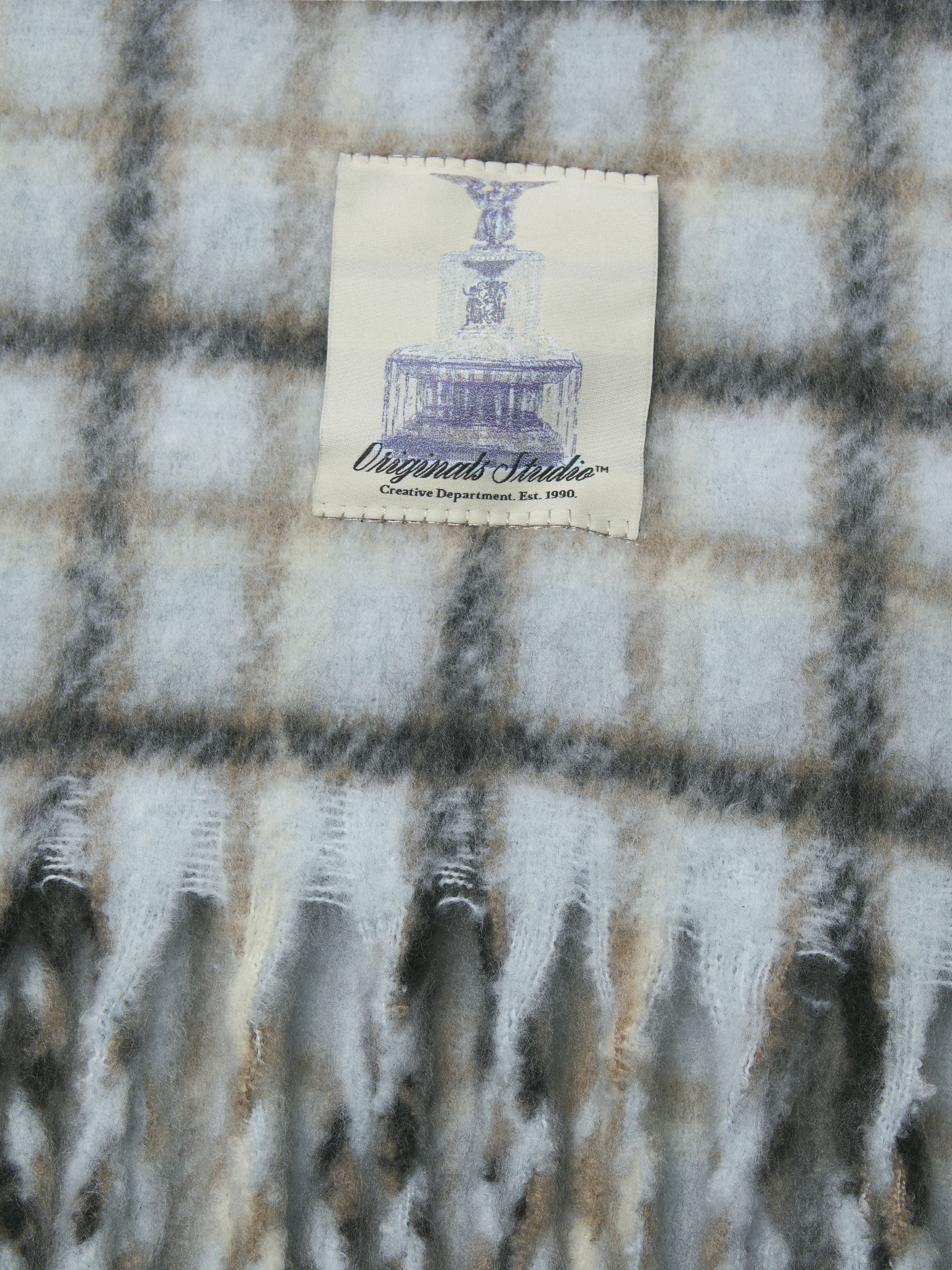 Schal kariert mit Fransen - Mocha Meringue/Checks - Blau