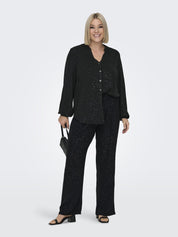 Bluse mit V-Ausschnitt - Black/SILVER FOIL DETAILS - Schwarz