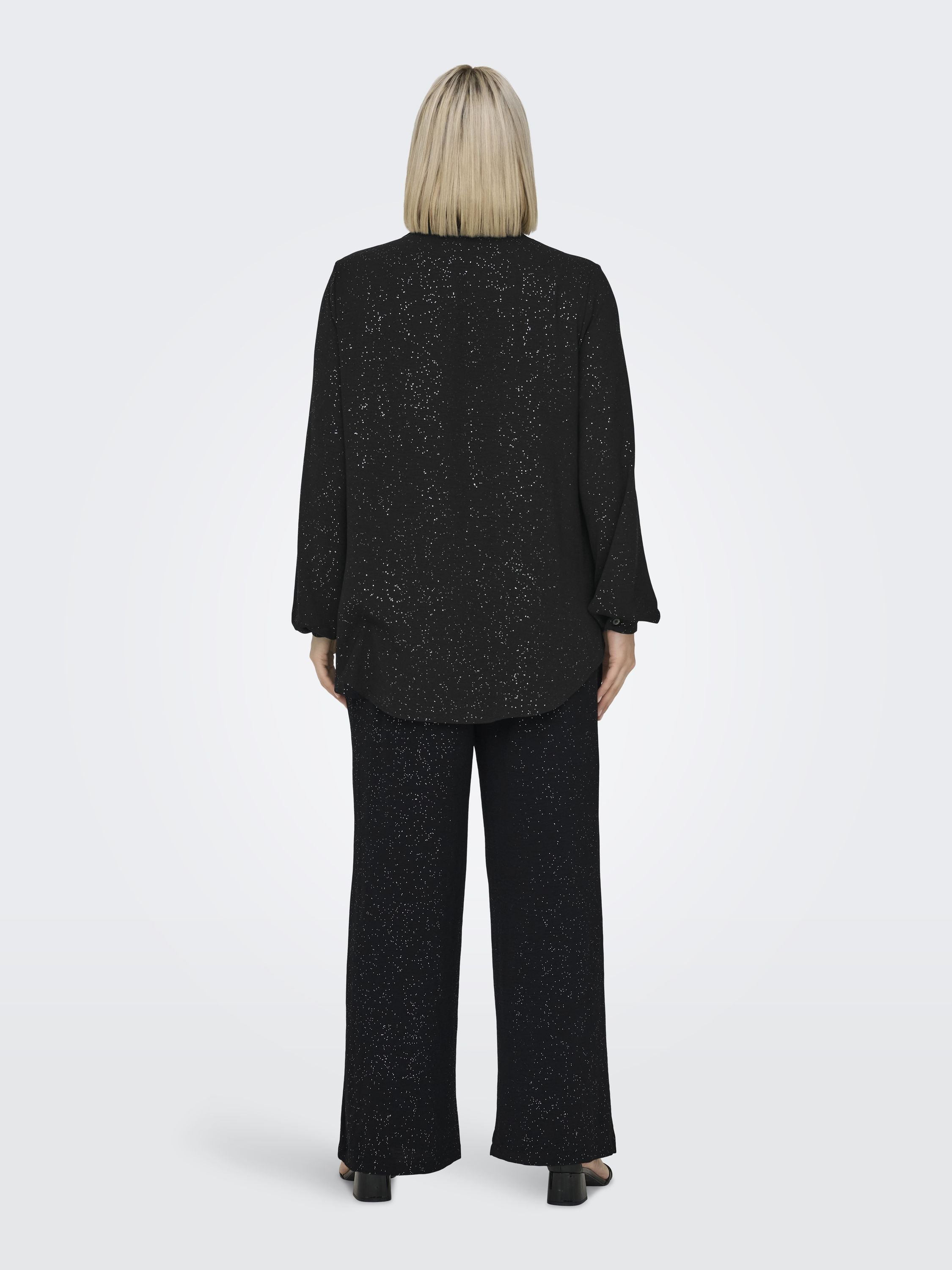 Bluse mit V-Ausschnitt - Black/SILVER FOIL DETAILS - Schwarz