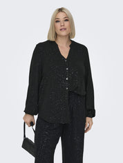 Bluse mit V-Ausschnitt - Black/SILVER FOIL DETAILS - Schwarz