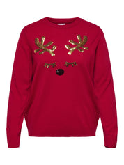 Strickpullover CARXMAS mit Pailletten - Salsa/Sequins antler - Rot