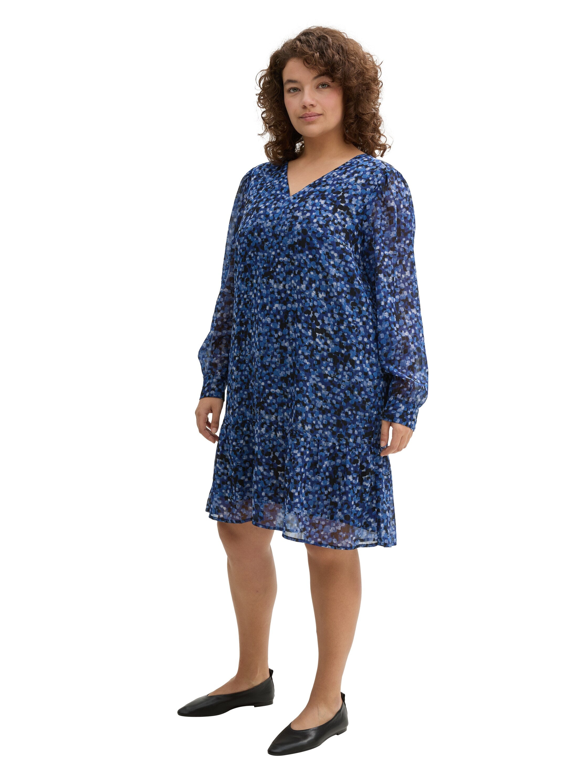 Freizeitkleid mit Volants - 36556-navy watercolor squares - Blau