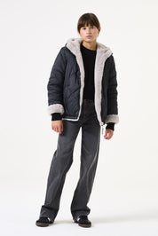Steppjacke mit Kapuze - 2155-silver grey - Schwarz
